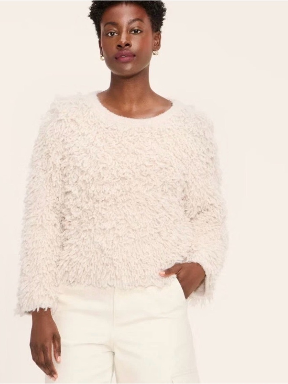 Women's Loopy Yarn Crewneck Pullover Sweater - Woolrich/Cream/Medium